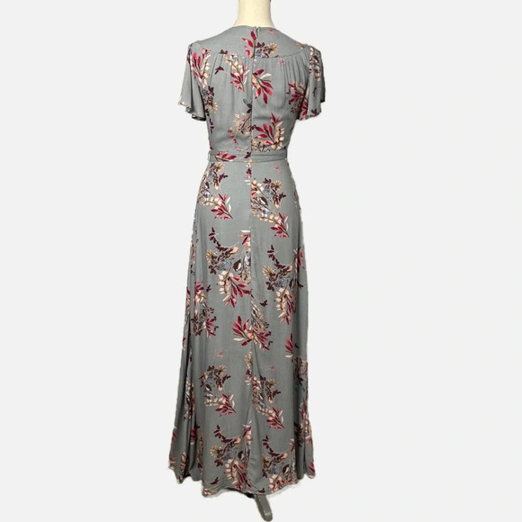 Lulu’s Maxi Dress Fiorire Slate Blue Floral Print Wrap Size XS Romantic Feminine - Picture 6 of 16